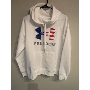Under Armour Mens Large USA Freedom Hoodie Pullover Sweater American Flag White